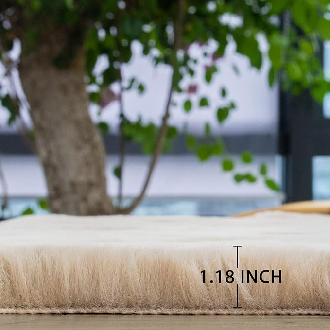 ORINOVA Washable Area Rug 6x9 Rugs for Living Room Camel Plush Faux Bunny Fluffy Fur Rugs for Bedroom Large Shag Nursery Rugs