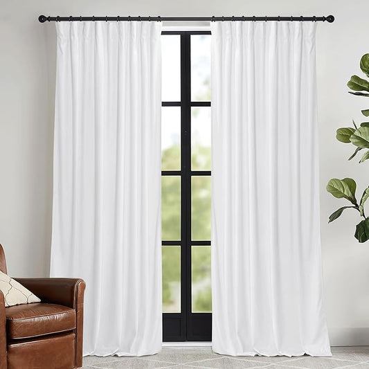 RYB HOME White Velvet Curtains 72 inches with Hook Belt, Soft Fabric Room Darkening Thermal Insulated Luxurious Home Decor Curtains for Living Room Bedroom, W 52" x L 72", 2 Panels Set