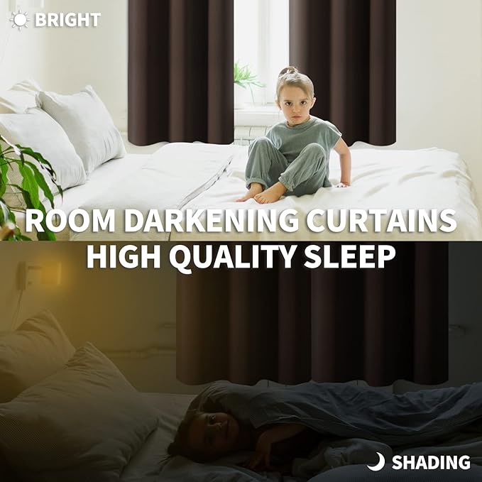 BGment Blackout Curtains for Living Room - Grommet Thermal Insulated Room Darkening Curtains for Bedroom, 2 Panels of 42 x 84 Inch, Brown