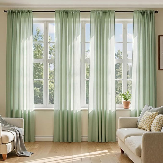 MIULEE Sage Green Sheer Curtains 108 Inches Long, 4 Panels Set, Light Filtering Rod Pocket Voile Drapes Window Treatments, Semi Transparent Airy Fabric for Bedroom and Living Room, 42 x 108 Inches
