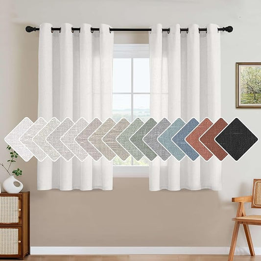 H.VERSAILTEX Elegant Natural Linen Semi Sheer Blended Energy Efficient Light Filtering Linen Textured Curtains/Nickel Grommet Window Treatments Panels/Drapes (Set of 2, Heathered White, 52" x 45")