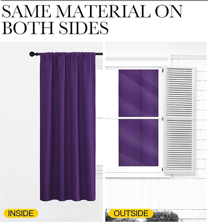 NICETOWN Living Room Curtains for Window - Energy Efficient & Noise Reducing Thermal Insulated Rod Pocket Blackout Drapes/Draperies for Living Room (Royal Purple, 2 Panels, W62 inches x L63 inches)