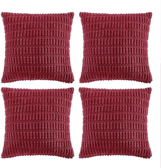 Fancy Homi 4 Packs Burgundy Decorative Throw Pillow Covers 26x26 Inch for Living Room Couch Bed, Holiday Christmas Home Decor Gift, Soft Plush Corduroy Cute Square Accent Cushion Case 66x66 cm