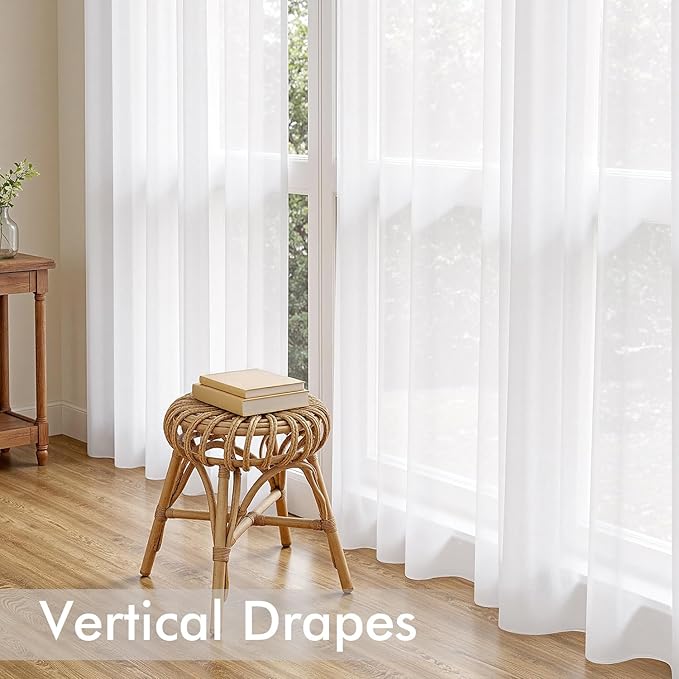 MIULEE White Sheer Curtains 105 Inches Long, 4 Panels Set, Light Filtering Voile Rod Pocket Drapes, Airy Soft Fabric Window Treatments for Living Room and Bedroom, 42 x 105 Inches