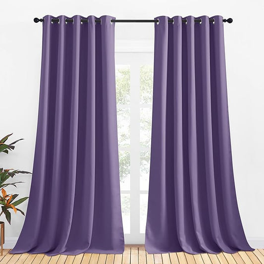 NICETOWN Blackout Curtain Panels for Bedroom, 2 Panels, W70 x L95-inch, Lilac Purple, Thermal Insulated Grommet Top Blackout Draperies and Drapes for Basement