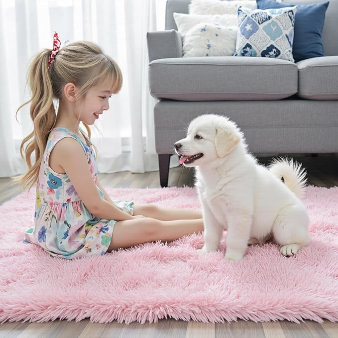 Rugs for Living Room 5x8, Alfombras para Salas Fluffy Shag Large Fuzzy Plush Soft Area Rug, Shaggy Carpets for Bedroom, Kids Boys Girls Home Decor Aesthetic(5 x 8, Pink)