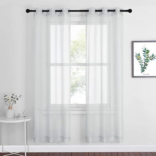 NICETOWN Sheer Curtains 72 inches Long - Silver Eyelet Top Light Filter Window Drapes Airy & Breathable Living Room Voile Panels for Living Room/Apartment, Light Gray, 74" W Total 2 Pieces
