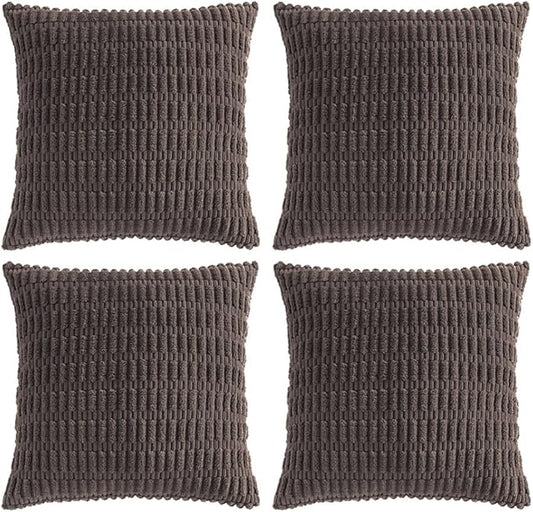 Fancy Homi 4 Packs Boho Dark Brown Decorative Throw Pillow Covers 24x24 Inch for Living Room Couch Bed Sofa, Rustic Modern Farmhouse Home Decor, Soft Plush Corduroy Cute Square Cushion Case 60x60 cm