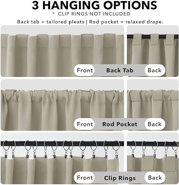 Deconovo Blackout Curtains, Thermal Insulated, W42 x L84 2 Panels, Back Tab, Machine Washable, Room-Darkening Drapes for Bedroom/Living Room Light Beige