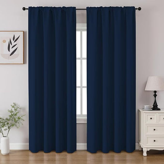 CUCRAF Navy Blue Blackout Curtains 108 inch Length 2 Panels Set, Rod Pocket Room Darkening Drapes for Bedroom Living Room, Insulated Thermal Light Blocking Window Curtain (W52 x L108 Inch)