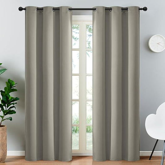 Yakamok Premium Room Darkening Thermal Insulated Curtains for Bedroom/Living Room - Classic Grommet Top (2 Panels, Taupe, 38 Inch by 84 Inch)