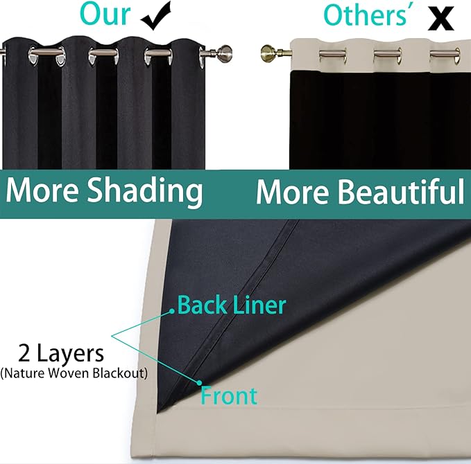 Yakamok 100% Blackout Curtains 84 Inches Long, 2 Thick Layers Heat and Full Light Blocking Soft Thermal Insulated Drapes for Bedroom(42" Wide Each Panel, Natural, 2 Panels)