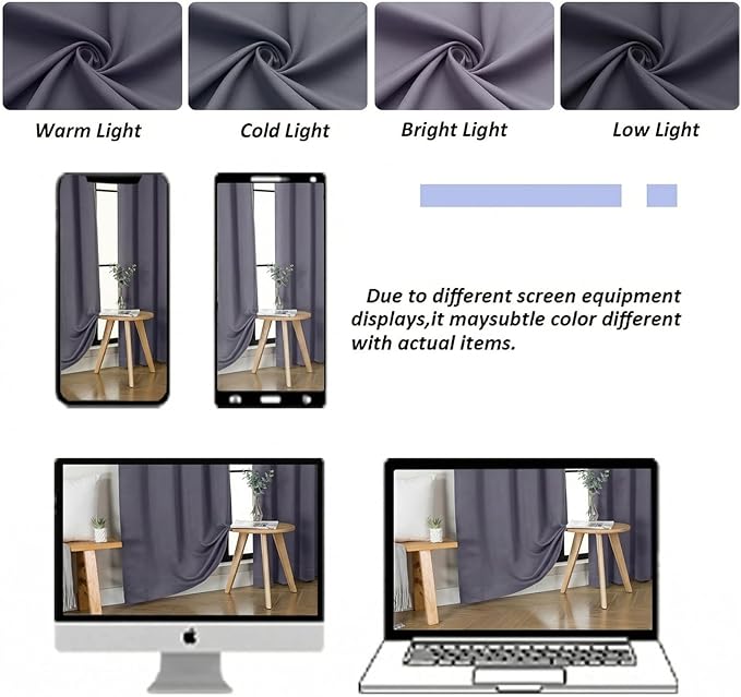 Simplebrand Ava Greyish Purple Blackout Curtains for Bedroom 84 Inch Length 2 Panels Set, Solid Thermal Insulated Privacy Nursery Window Treatment Curtains Blackout Drapes, W40 x L84 Inch