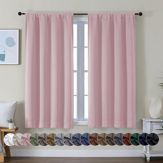 Simplebrand Ava Blush Short Blackout Curtains for Bedroom 45 Inches Long 2 Panels Set, Solid Thermal Insulated, Energy Saving Window Treatment Curtains Blackout Drapes, W40 x L45 Inch, Blush