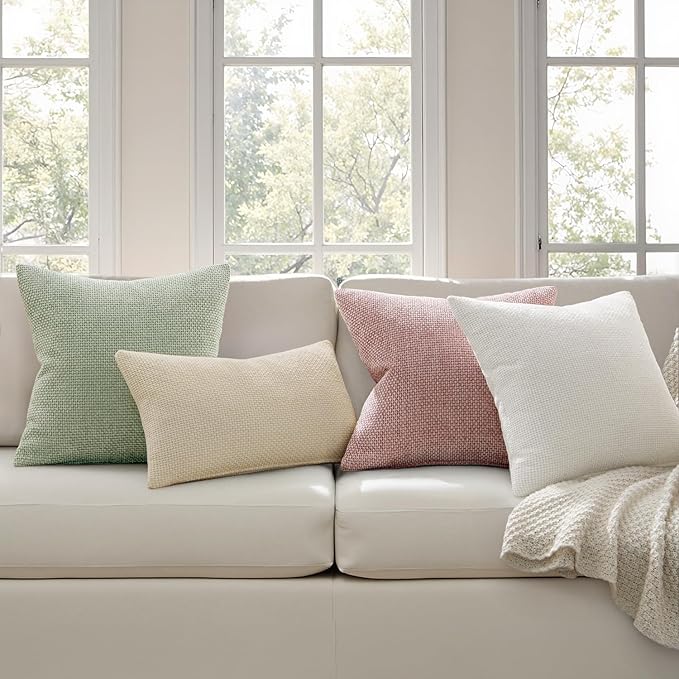 MIULEE Pack of 2 Couch Throw Pillow Covers 18x18 Inch Neutral Cream Modern Boho Accent Decorative Pillow Covers Soft Chenille Farmhouse Cushion Covers for Home Decor Bed Sofa Living Room