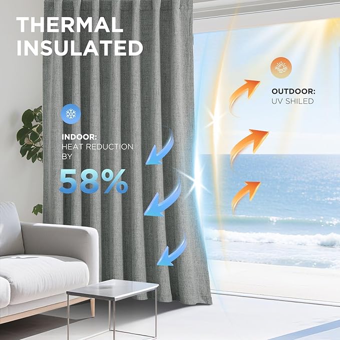 Joydeco Linen Blackout Curtains for Bedroom - 100% Light Blocking 1 Panels, Light Grey Drapes 70" W x 108" L, Thermal Insulated Room Darkening Curtains for Living Room, Rod Pocket & Back Tabs