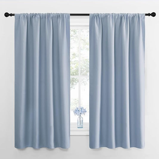 NICETOWN Kitchen Curtains, Short Blackout Drapes, Vintage Blue, 42" Wide by 54" Long, 2 PCs, Thermal Insulated Blackout Curtain Panels for Kids Room, Play Room