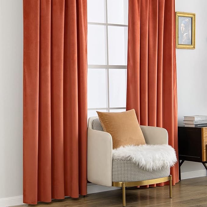 MIULEE Velvet Curtains 108 inches Long 2 Panels - Luxury Burnt Orange Curtains for Bedroom Living Room Thermal Insulated Super Soft Window Drapes Rod Pocket & Back Tab, Terracotta Rust Fall Decor