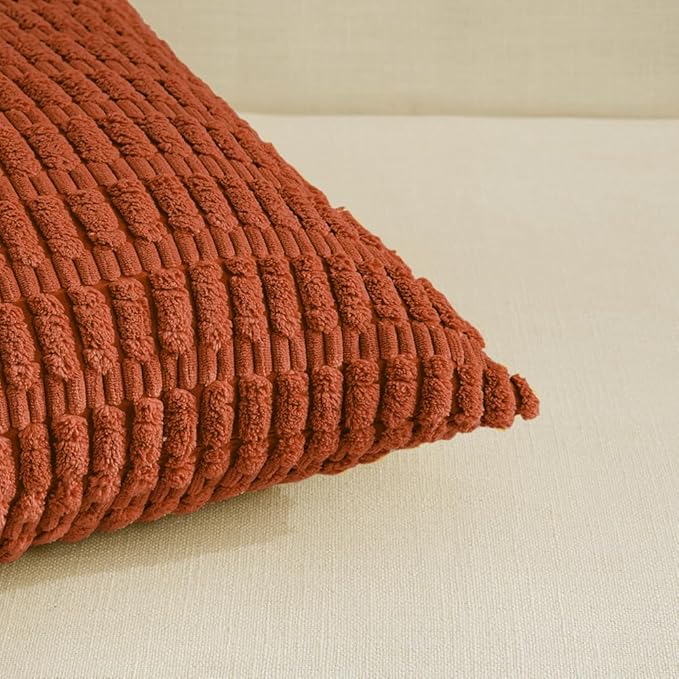 Fancy Homi 4 Packs Boho Burnt Orange Fall Decorative Throw Pillow Covers 20x20 Inch for Couch Bed Sofa, Rustic Modern Farmhouse Home Decor, Soft Plush Corduroy Square Cute Cushion Case 50x50 cm