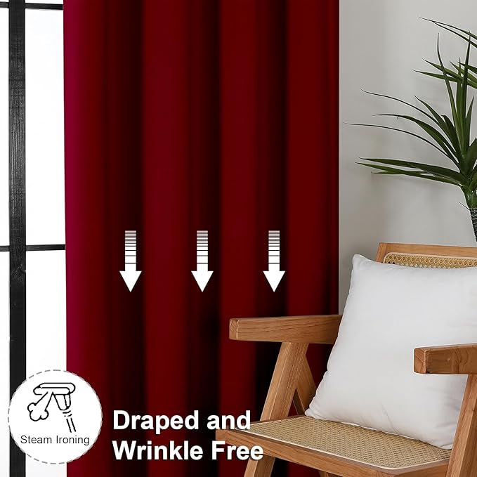 Simplebrand Ava Red Short Blackout Curtains for Bedroom 54 Inches Long 2 Panels Set, Solid Thermal Insulated, Energy Saving Window Treatment Curtains Blackout Drapes, W40 x L54 Inch, Red