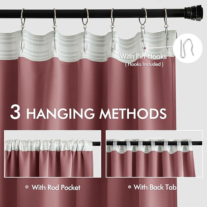 MIULEE Dusty Rose Back Tab Blackout Curtains 90 Inches Long 2 Panels Set for Living Room Bedroom Privacy, Rod Pocket/Pinch Pleat Thermal Insulated Room Darkening Pleated Light Blocking Drapes
