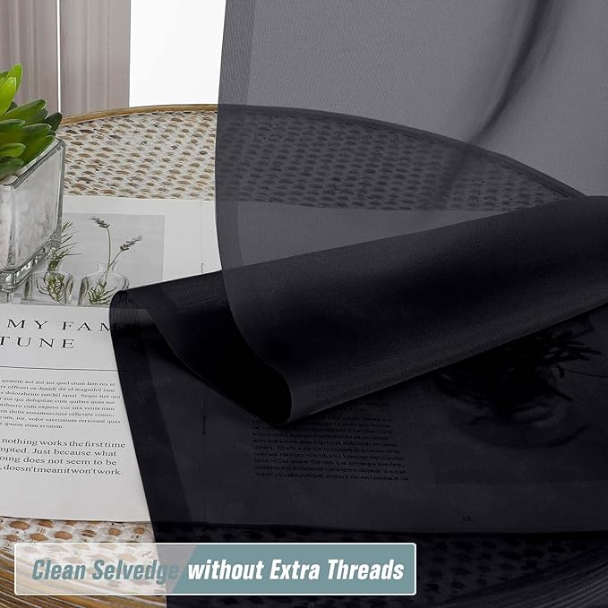 Black Sheer Curtains 216 Inches Long, Extra Long Elegant Light Filtering Voile Sheer Scarf Curtains for Wedding Party Ceremony Canopy Decor, Rod Pocket Window Drapes, 2x42Wx216L Inches
