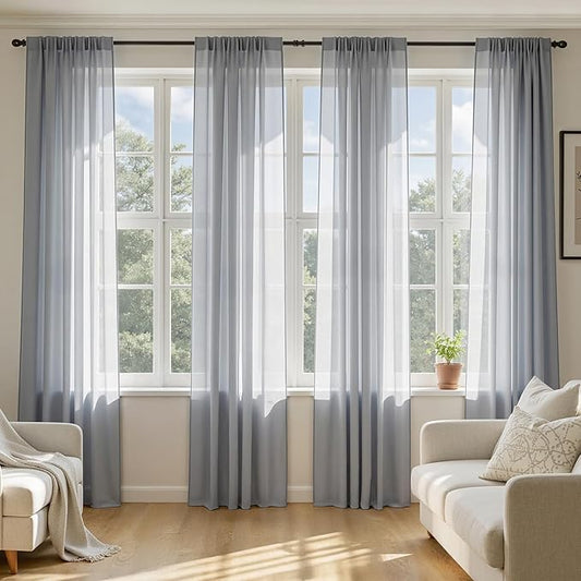 MIULEE Dark Grey Sheer Curtains 72 Inches Long, 4 Panels Set, Rod Pocket Light Filtering Window Drapes for Bedroom and Living Room, Elegant Airy Fabric, 42 x 72 Inches