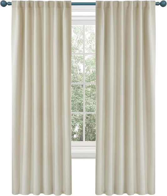 Deconovo Blackout Curtains, Thermal Insulated, W42 x L63 2 Panels, Back Tab, Machine Washable, Room-Darkening Drapes for Bedroom/Living Room Light Beige