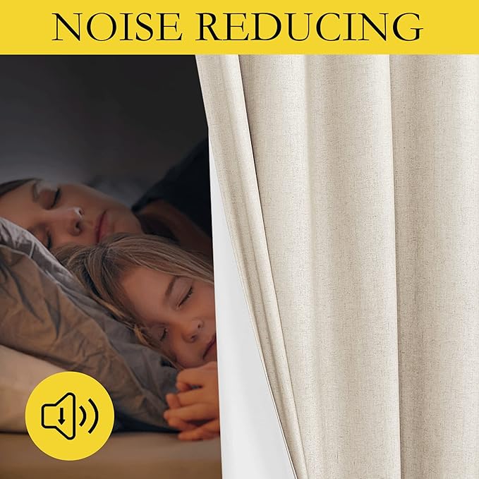 NICETOWN 100% Absolutely Blackout Linen Curtains with Thermal Insulated White Liner, 52" W, 2 PCs, Beige, 95" Long Drapes Sweep The Floor Decorative Keep Privacy Panels for Living Room/Villa/Bedroom