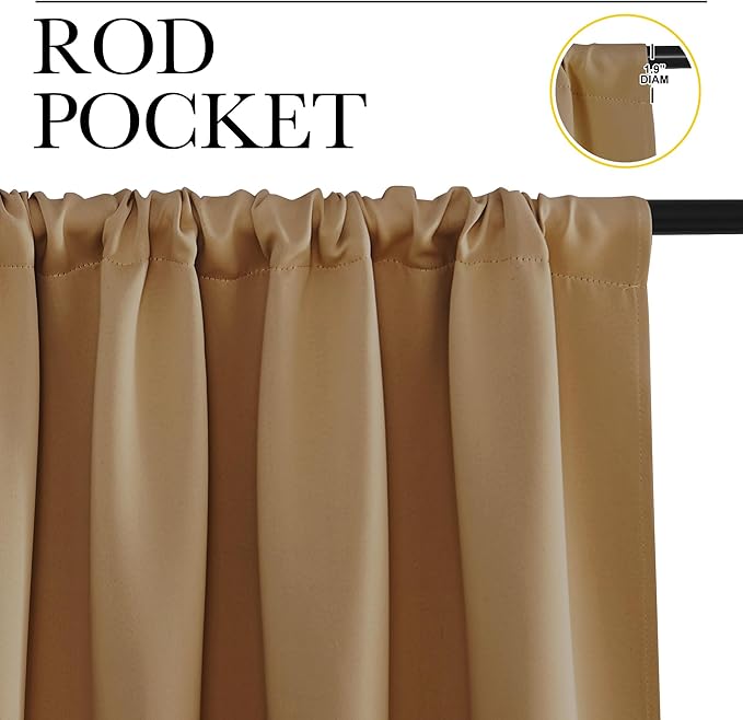 NICETOWN Blackout Curtains for Living Curtains, Gold Brown, 2 Panels, 29 by 30, Room Darkening Window Curtain Panels, Easy-Care Solid Thermal Insulated Draperies/Drapes for Daughter Room