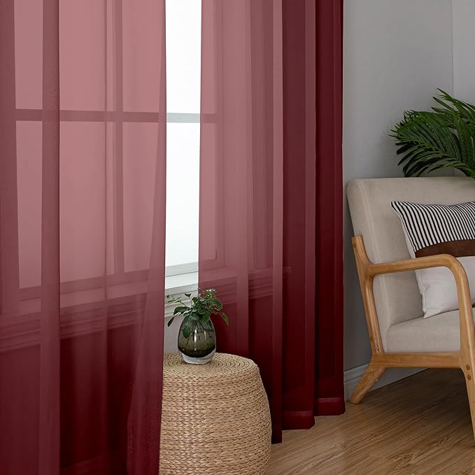 OWENIE Sheer Curtains, Sheer Curtains 78 inch Length 2 Panels Set, Rod Pocket Voile Fimly Sheer Drapes for Living Room/Bedroom, 2pcs, Each 42" W x 78" L, Burgundy