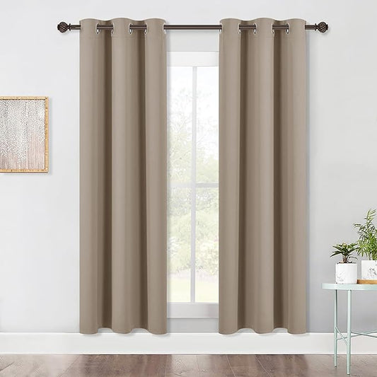 NICETOWN Bedroom Blackout Draperies Panels, 2 Panels, 42 x 72 Inch, Taupe, Three Pass Microfiber Noise Reducing Thermal Insulated Solid Ring Top Window Curtains