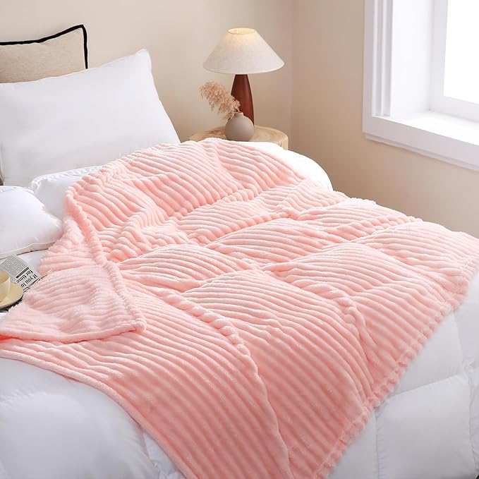 Valentines Day Decorations Light Pink Fleece Throw Blanket 50”×60” for Couch Sofa Bed,Super Soft Cozy Plush Microfiber Flannel Blanket with Stripes Design Lightweight for Adults,Woman,Girls