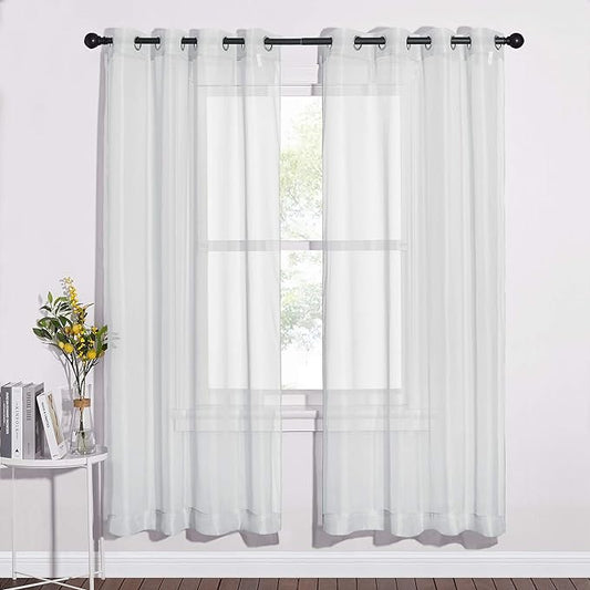 NICETOWN Light Gray Sheer Curtains - Simple Design Window Treatment Ring Top Voile Panels for Girls Room (2-Pack, W54 x L72)