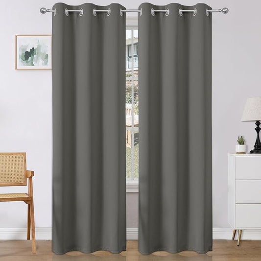 Joydeco Blackout Curtains 108 Inches Long 2 Panels Set, Thermal Insulated Long Curtains& Drapes 2 Burg, Room Darkening Drapes for Bedroom Living Room Window (Light Grey, W37 x L108 Inch)