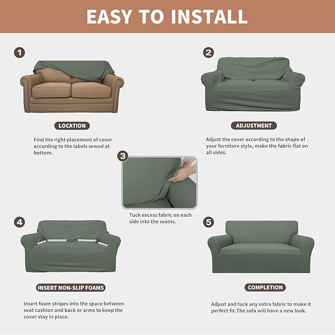 Easy-Going 100% Waterproof Oversized Chair Couch Cover, Dual Waterproof Sofa Cover, Stretch Jacquard Sofa Slipcover, Leakproof Furniture Protector for Kids, Pets, Grayish Green