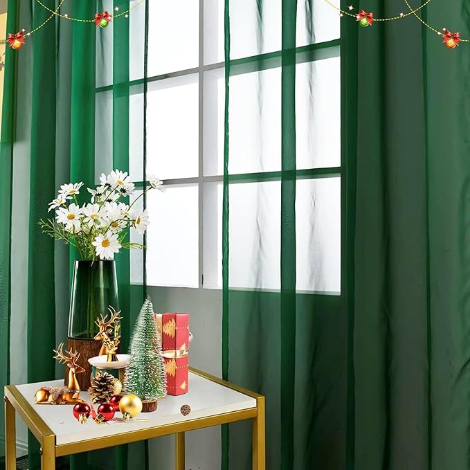 SpaceDresser Sheer Voile Window Treatment Rod Pocket Curtain Panels for Kitchen Bedroom Living Room Drapes Sunlight Filtering Privacy Semi Home Decor Assorted Colors Sizes (Foliage Green, 52 W x 84 L)