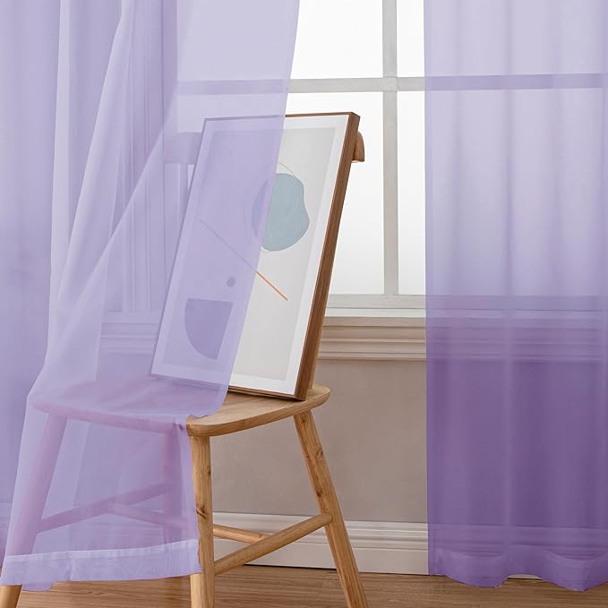 OWENIE Lavender Sheer Curtains 72 Inches Long Set of 2, Airy Sheer Curtains & Drapes for Living Room Bedroom, Solid Voile French Door Curtain Rod Pocket Top, Light Purple, 2 Pcs Total 84 inch Width