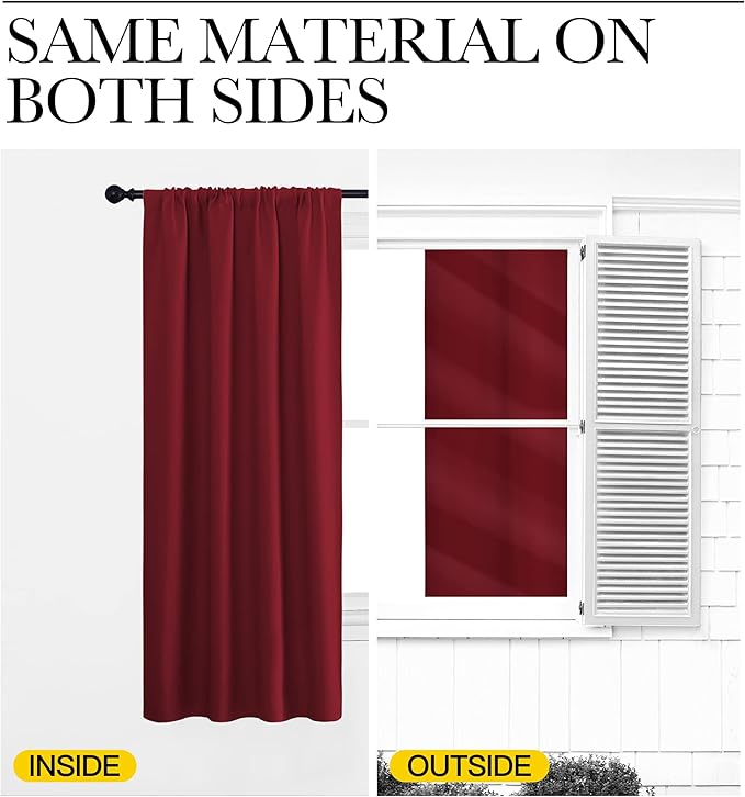 NICETOWN 50inch Curtains for Small Windows, Thermal Insulated Privacy Short Drapes for Kitchen Bathroom (Set of 2, Burgundy Red, 29" Wide)