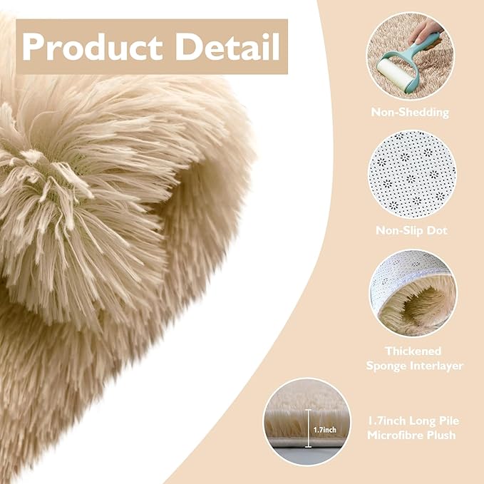 Shag Area Rug for Bedroom 5x8,Beige Fluffy Area Rugs for Living Room,Soft Fuzzy Rug Non-Shedding Indoor Plush Carpet for Kids Bedroom Nursery Dorm Home Decor