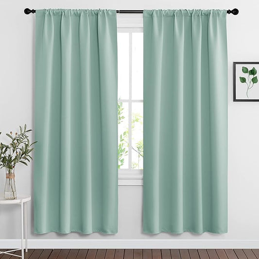 RYB HOME Blackout Curtains for Bedroom Living Room 72 inches Long, Thermal Insulated Privacy Rod Pocket Drapes for Nursery Office Home Theater, Width 42 by Length 72, Aqua, 2 Panels