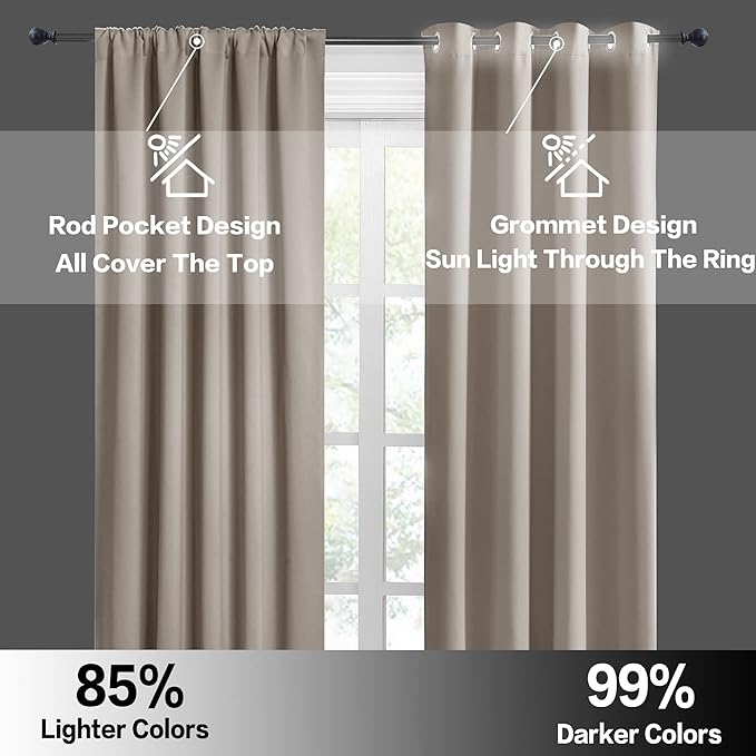 RYB HOME Blackout Curtains for Bedroom 84 inches Long 2 Panels Set, Privacy Thermal Insultaed Sunlignt Heat Blocking Drapes for Nursery Rental Room, Width 42 by Length 84, Sand