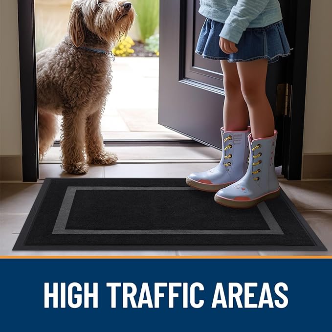 OLANLY Front Door Mat Indoor Outdoor Entrance, Waterproof All-Season, All-Weather Doormat, Sturdy Natural Rubber, Fade Resistant, Low Profile, Easy Clean Patio Porch Entryway Mat, 33x21, Black