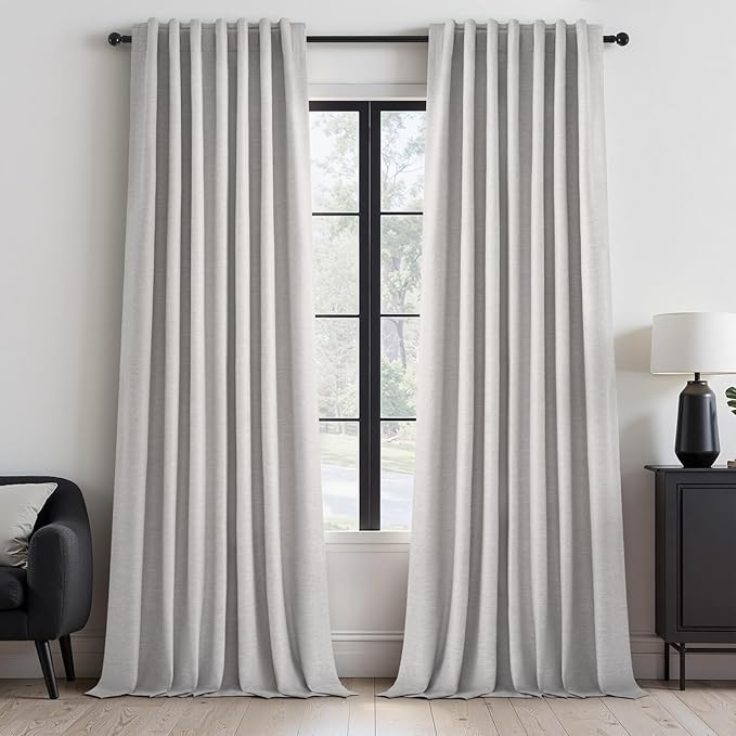 Topfinel Extra Long 120 Inch Blackout Curtains for Large Window Treatment Modern Farmhouse Linen Drapes Sound Proof Drapes Room Divider Pleat Ceiling Track Burg Bedroom Grey(W52 xL132 2 Panels)