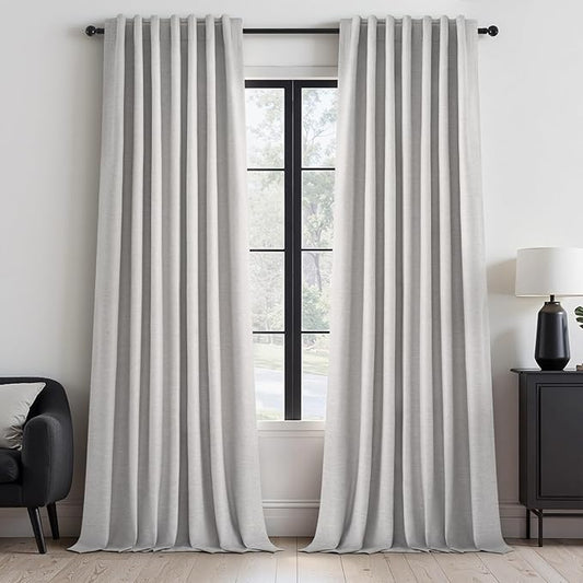 Topfinel Extra Long 120 Inch Blackout Curtains for Large Window Treatment Modern Farmhouse Linen Drapes Sound Proof Drapes Room Divider Pleat Ceiling Track Burg Bedroom Grey(W52 xL132 2 Panels)