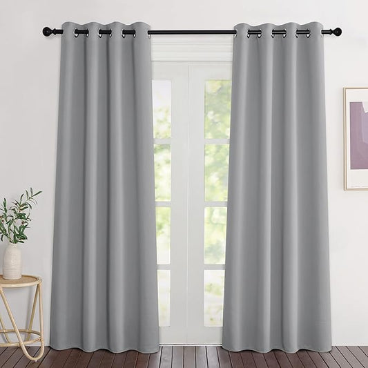 NICETOWN Silver Grey Curtains 84 inch Length 2 Panels, Grommet Thermal Insulated Window Treatments Light & Sound Reducing Drapes for Living Room/Bedroom, W46 x L84