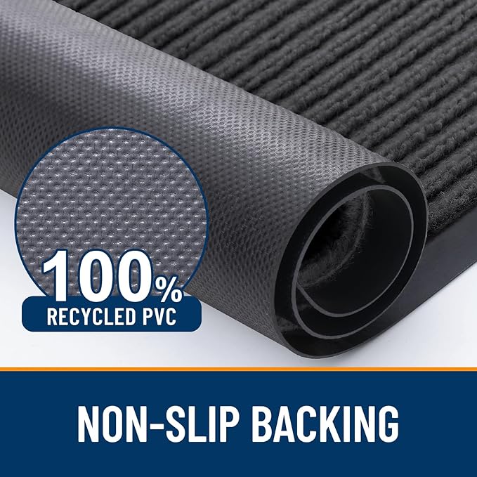 OLANLY Front Door Mat Indoor Outdoor Entrance, 2-Pack 71 x 23 Inch, Waterproof Heavy Duty Doormat, Fade Resistant, Low Profile, Easy Clean Patio Porch Welcome Floor Mats for Entry, Charcoal Grey