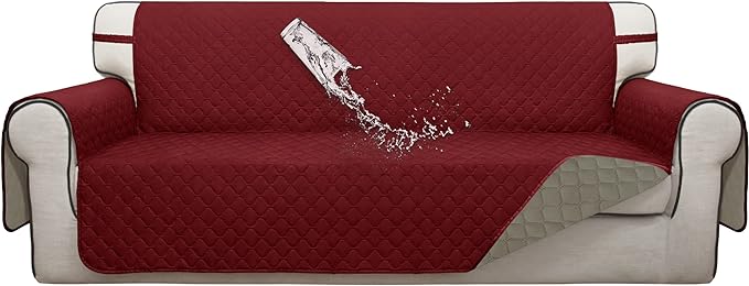 ISSUNTEX Double Protection 100% Waterproof Sofa Covers for Living Room, Couch Covers for 3 Cushion Couch Sofa, Reversible Furniture Protector Sofa Cover for Dogs, Pets (Sofa, Christmas Red/Beige)