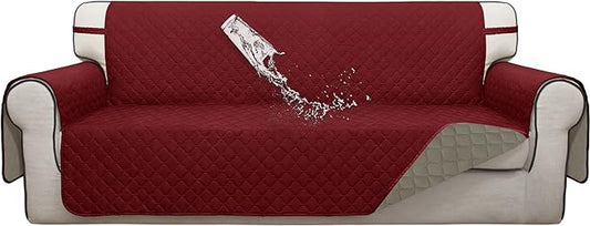 ISSUNTEX Double Protection 100% Waterproof Sofa Covers for Living Room, Couch Covers for 3 Cushion Couch Sofa, Reversible Furniture Protector Sofa Cover for Dogs, Pets (Sofa, Christmas Red/Beige)