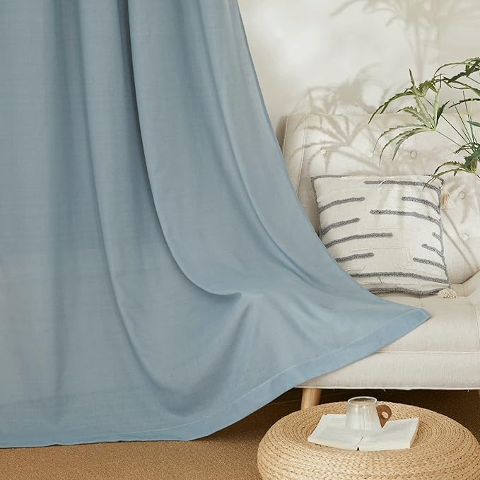 NICETOWN Linen Stone Blue Window Curtains 84 inches Long, Grommet Thick Linen Blend Window Treatments Privacy Assured with Light Filtering for Bedroom/Living Room, W42 x L84